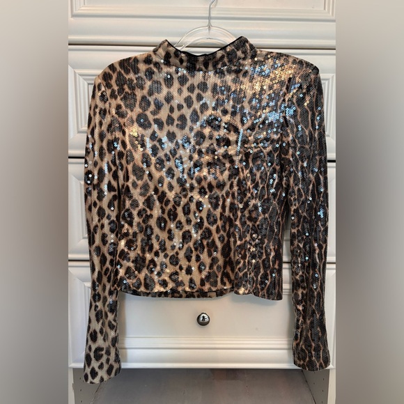 A.L.C. Marshall Sequin Leopard Print Mock Neck Long Sleeve Top - Picture 1 of 3